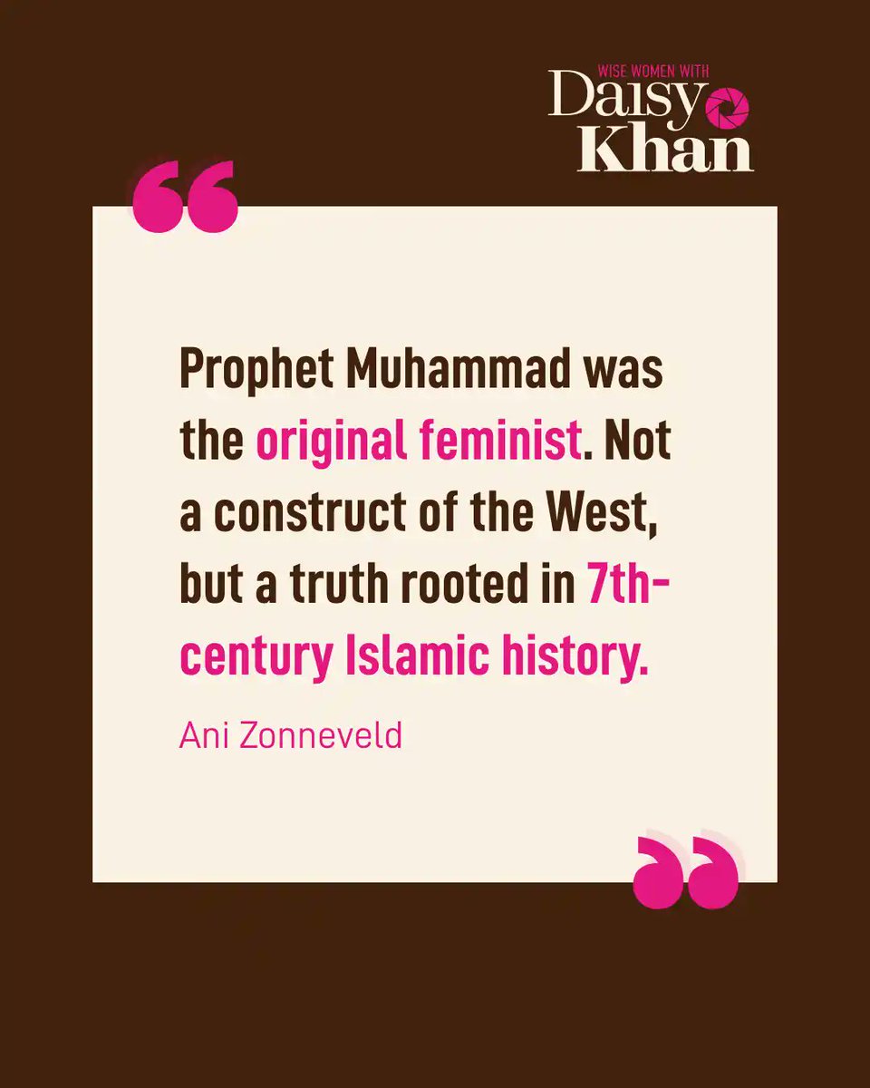 DaisyKhan's tweet photo. Ani Zonneveld says feminism is not a Western import into Islam. Prophet Muhammad was already living it in the 7th century. That history has just been buried. Full conversation on WISE Women with Daisy Khan. #WISEWomenwithDaisyKhan #WISEWomen #Islam https://t.co/mPsuGnV9qe
