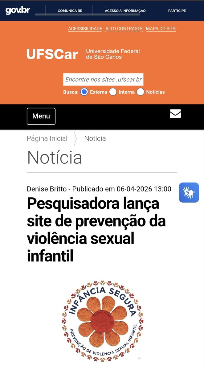 O Infância Segura ganhou destaque na <a href="/ufscaroficial/">UFSCar #UniversidadeEuDefendo</a>: um espaço com conteúdos acessíveis e baseados em evidências científicas para apoiar a proteção de crianças e adolescentes. Acesse:
ufscar.br/noticia?codigo…