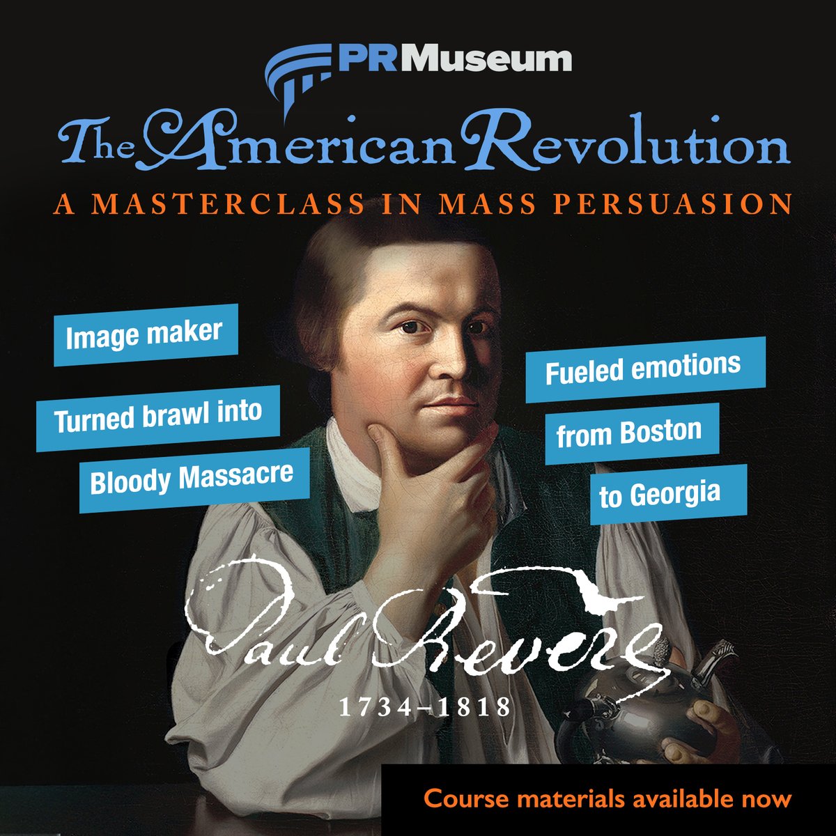 museumofpr's tweet photo. Free for educators from the PRMuseum: A seven-module, multimedia case study of how public relations was used to gain independence during the American Revolution. Easily modified for every course and level. For more, click https://t.co/cf5gOhT2Bw! https://t.co/hfLtou1TXh