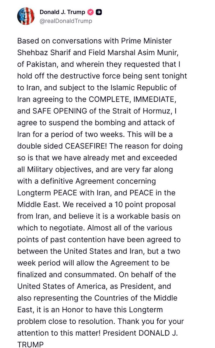 Malok_Shoujaat's tweet image. Trump announced Ceasefire for the two-weeks between Iran 🇮🇷 &amp;amp; USA 🇺🇸 war on the request of the Pakistan 🇵🇰.

This is Very Big &amp;amp; Epic, khushamad waqai hi kaam aa gi hai ‼️ Congratulations to the regime &amp;amp; the region 🇵🇰🇮🇷🇦🇪🇶🇦🇸🇦🇴🇲🇦🇫🇮🇳🇨🇳

#Pakistan 🇵🇰 | #Trump | #IranWar‌ | #AsimMunir