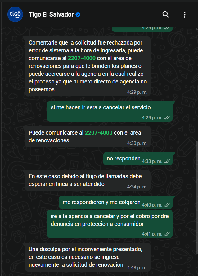PabloC2A's tweet photo. @TigoElSalvador @Defensoria_910 @TigoElSalvador @Defensoria_910 Esta fue la respuesta de tigo, como pongo denuncia por el cobro de mas
 que hicieron? https://t.co/VPH75Vd562