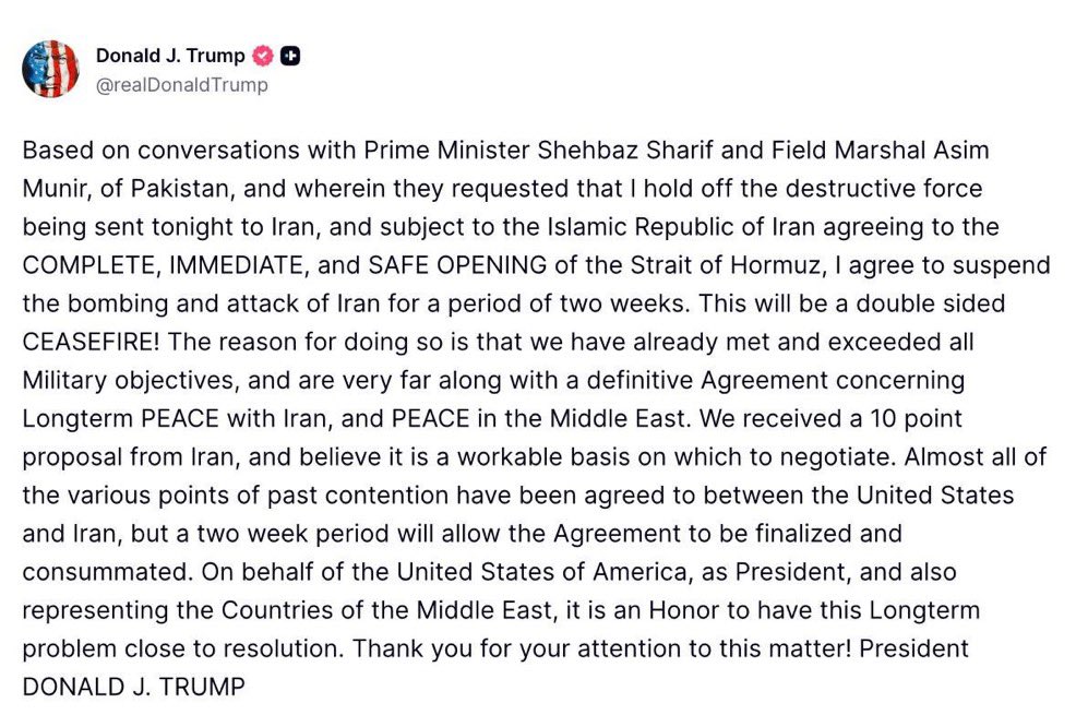 MohitMistry's tweet photo. Is this Real.?? Ceasefire for 2 weeks!!! 

#WorldWar3 #TrumpsWars #MiddleEastWars #Israël #Irán #Pakistan #IranWar‌ #IsraelWar https://t.co/OFPZLXPIxd