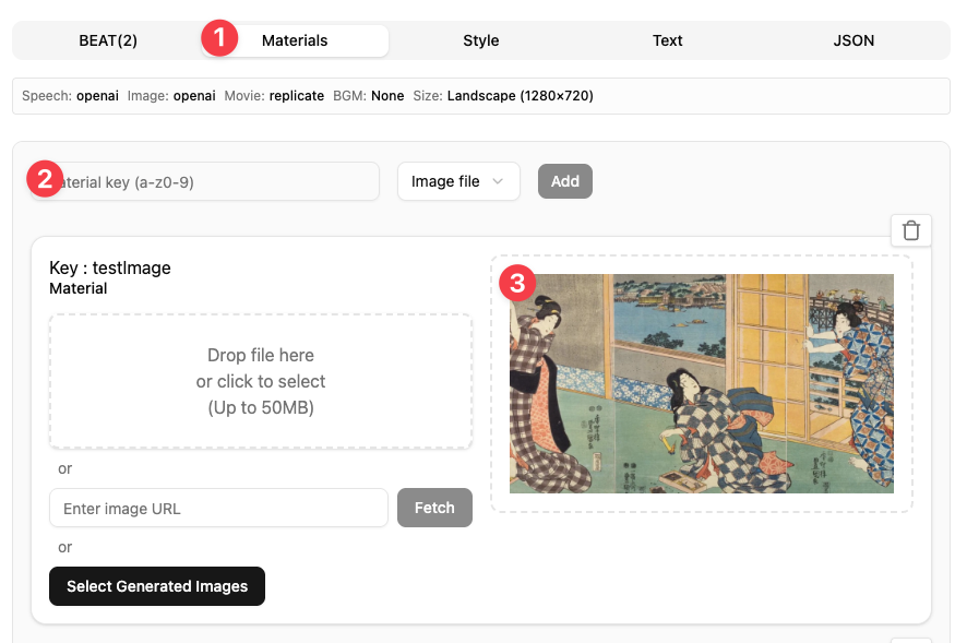 mulmocast's tweet photo. 📢 MulmoCast v1.0.13 released!

Image Effect UI
- Apply zoom &amp; pan motion to still images — pick presets, choose images from Materials.
- 静止画にKen Burnsエフェクト（ズーム・パン）を追加するUIを搭載。プリセットから選択可能。

#MulmoCast #AIvideo #AI動画 https://t.co/tJ6ZiEHm8s