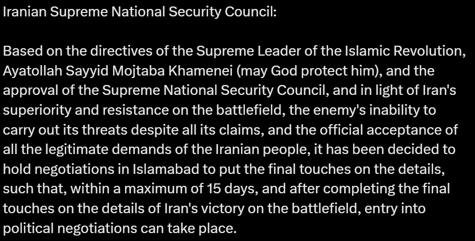 "Official acceptance of all the legitimate demands of the Iranian people."