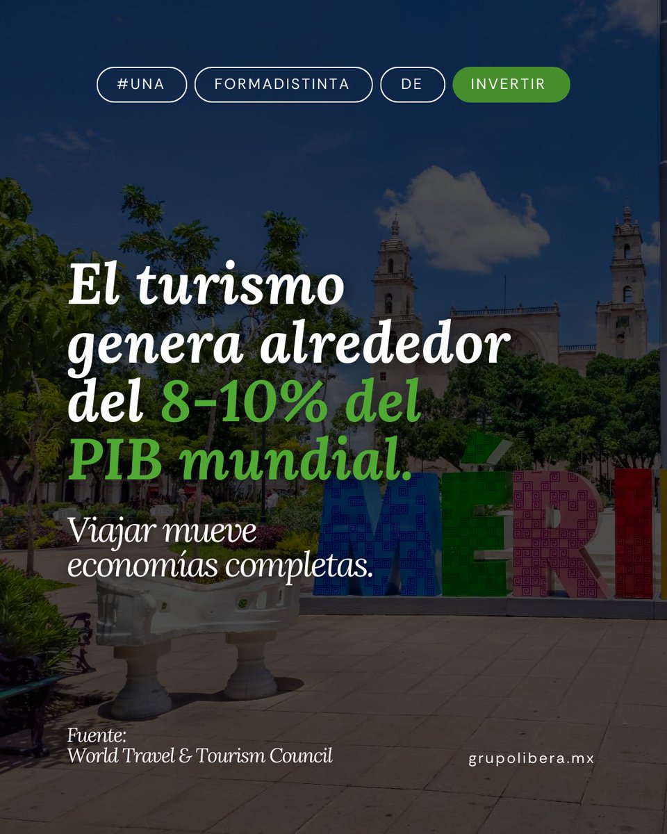 Entre el 8% y 10% del PIB mundial proviene del sector turistico.📈
Yucatán se posiciona dentro de ese mapa: alta demanda, crecimiento sostenido y una región en plena expansión.

#Turismo #Yucatán #inversiónconpropósito #libera