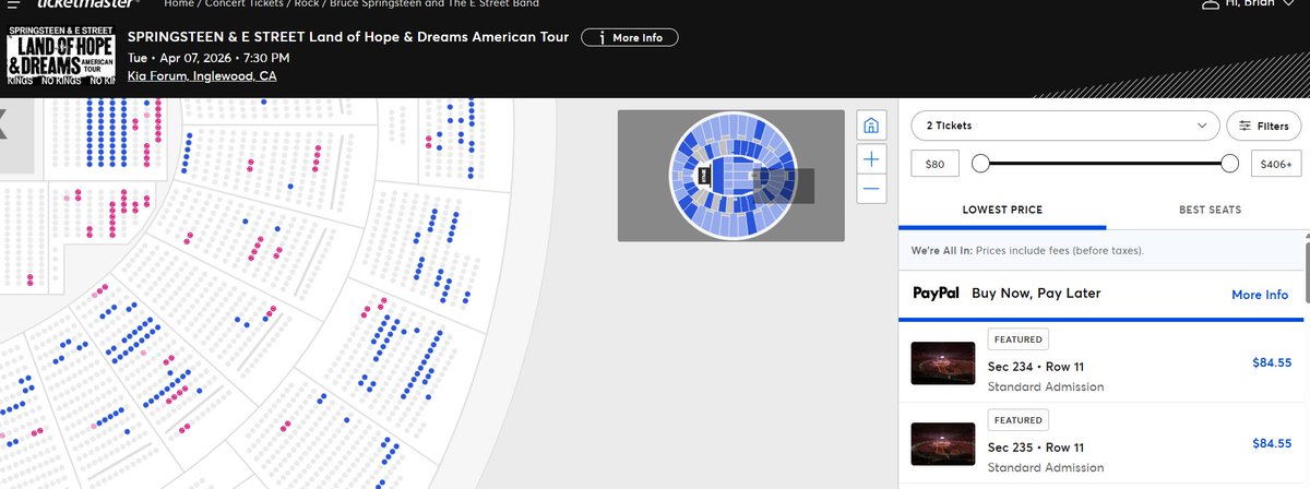 VoodooHipster's tweet photo. I am lil shocked that Bruce Springsteen went from the hottest "sold out" ticket in town to TM lowering prices on recently released tickets 45 bucks, this area was $135 yesterday.. people who got stuck buying behind the stage for so much more $187 should be pissed. https://t.co/0KkDp1OouR
