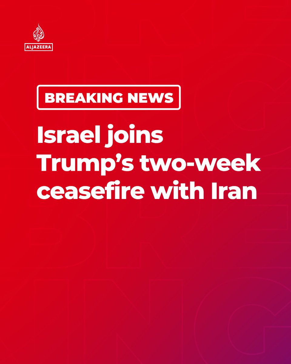 AJENews's tweet image. BREAKING: Israel has agreed to join a two-week ceasefire with Iran announced by US President Donald Trump shortly before his deadline, a senior White House official tells US media.