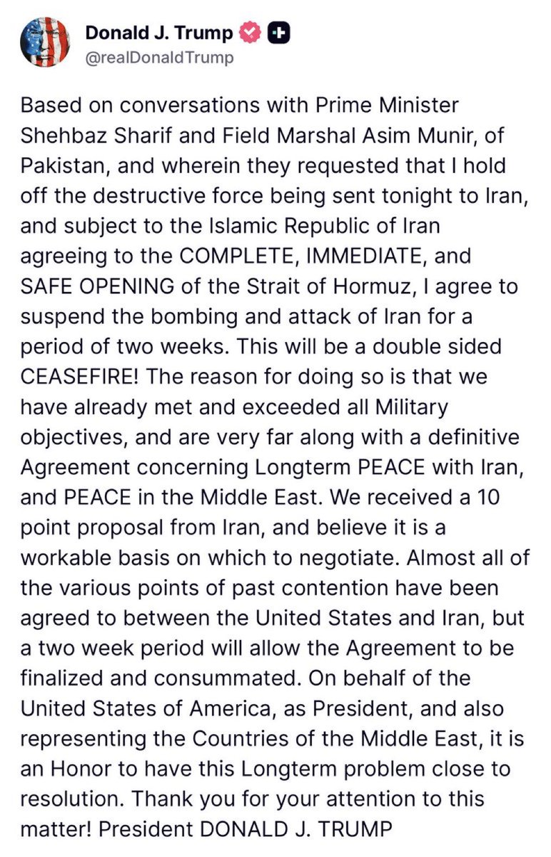 WestonMartinez's tweet photo. 🚨 BREAKING: Trump Drops the Hammer! 🔥
Two-week PAUSE on Iran bombing — he just announced major points of the deal are DONE!
No more endless wars. Peace through strength. 🇺🇸💥
Who saw this coming? Drop a 🔥 if you’re loving the wins!
#Trump2026 #IranDeal #AmericaFirst #westonworksforyou