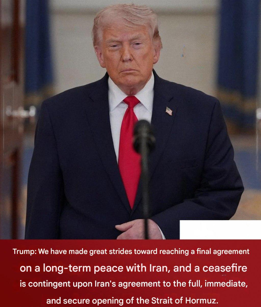 DailyWorld24's tweet image. 🇺🇸#US #Trump #USAirForce 🇮🇷#Iran #IRG #StraitofHormoz #KharkIsland: Trump: We have made significant progress towards reaching a final agreement on a long-term peace with Iran, and the ceasefire is conditional on Iran agreeing to the full, immediate, and safe opening of the Strait