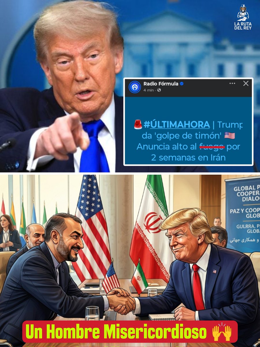 larutadelrey's tweet photo. Un Hombre Misericordioso 🙌

El Presidente de los Estados Unidos, Donald Trump acaba de publicar en su red social "Truth Social" que detendrá los 4t*4q*u*3s programados de esta noche en contra de Irán, ya que el Primer Ministro Pakistaní se lo pidió, afirmando que esto es siempre y cuando el Régimen Iraní acepte la apertura completa, inmediata y segura del estrecho de Ormuz.

En Plataformas digitales los usuarios rápidamente empezaron a aplaudir la Misericordia, la cordura y la Bondad que mostró el Presidente Trump al suspender esas acciones.