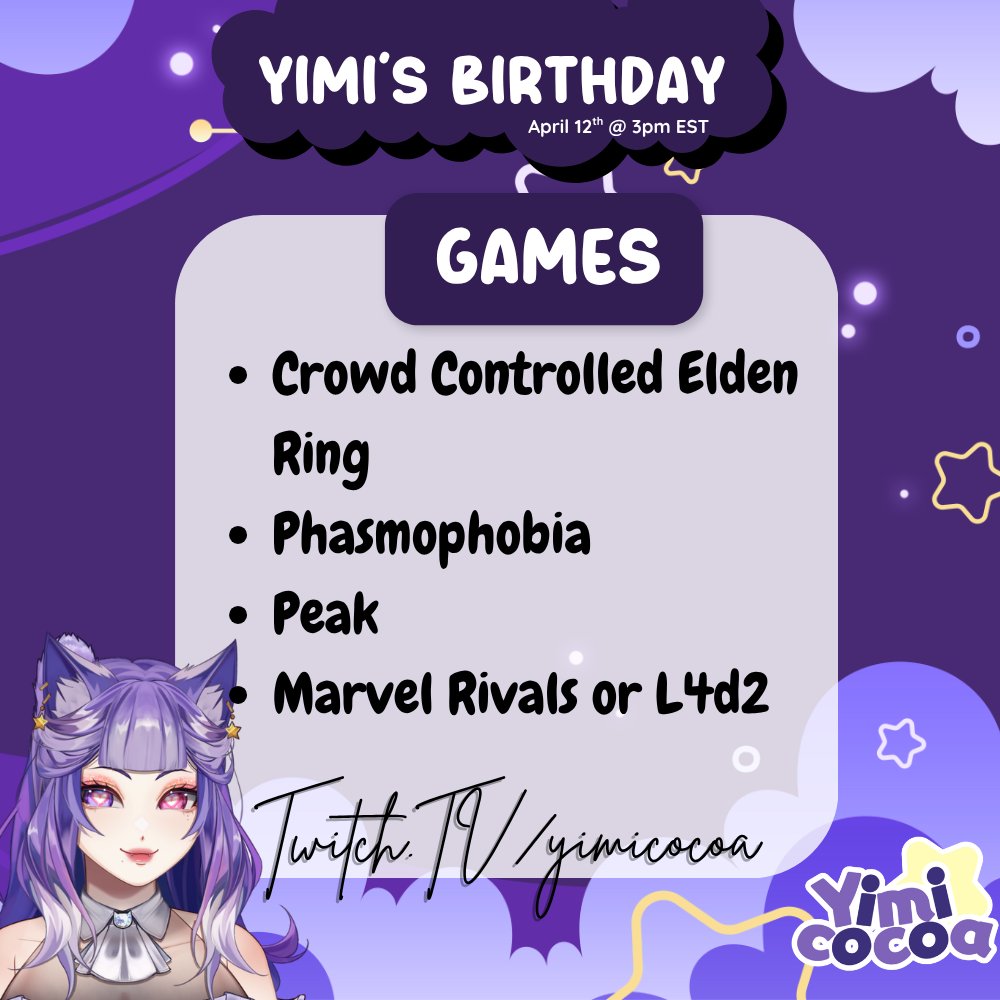 yimicocoa's tweet photo. MY BIRTHDAY (stream) is this Sunday! uwu
Feel free to stop by and say Hello! :3 https://t.co/1GKkZgQU59