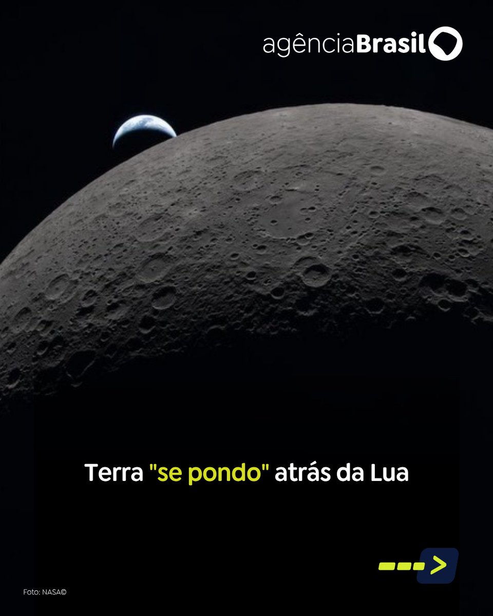 agenciabrasil's tweet image. A Nasa divulgou hoje (7) novas imagens do sobrevoo lunar da missão Artemis II que mostram a Terra desaparecendo no horizonte da Lua, registradas da nave Orion. A imagem mostra a Terra se ocultando atrás do horizonte lunar, um fenômeno conhecido como "pôr da Terra" ("Earthset").