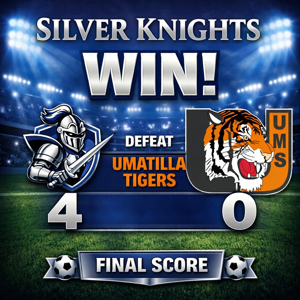 ⚽🔥 Silver Knights SHUTOUT! 🏰⚔️

Our Silver Knights defeated the Umatilla Tigers with a commanding 4–0 victory!

We are proud of our Silver Knights for their teamwork, effort, and strong defensive performance to secure the shutout!