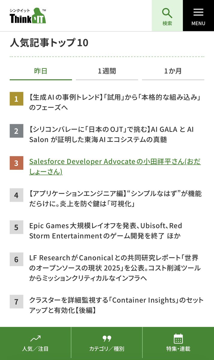 odashoDotCom's tweet image. え！！全然チェックしてなかったけど！1週間くらい経つのにまだ3位に食い込んでる！！！(´Д` )嬉
ご覧いただきありがとうございますーー！
thinkit.co.jp/article/39061
#ThinkIT #Salesforce