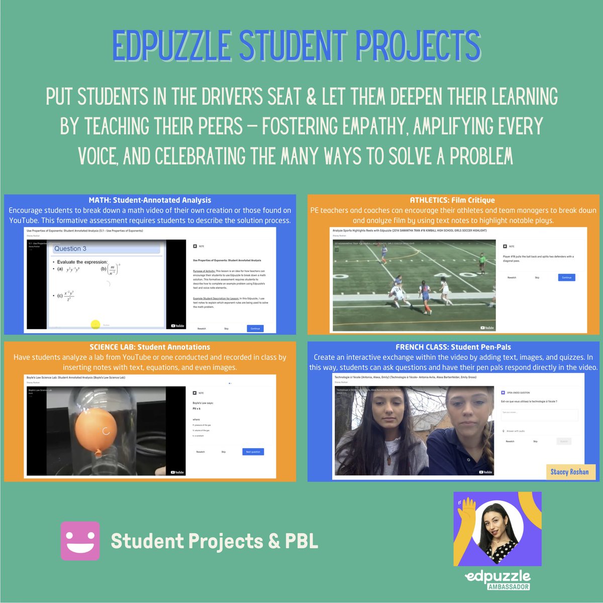 buddyxo's tweet photo. Put students in the driver's seat &amp; let them deepen their learning by teaching their peers—fostering empathy, amplifying every voice, &amp; celebrating the many ways to solve a problem—with @EDPUZZLE STUDENT PROJECTS

#EdpuzzleAmbassador @MannyDiscoTech @MajoTechMaker @FlippedTECHer https://t.co/PwFJjIH3O7