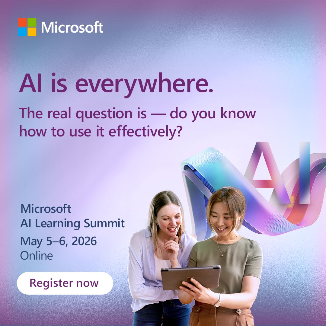 msft4startupsAE's tweet photo. Stop imagining AI. Start building with it.

Join the Microsoft AI Learning Summit and upskill your workforce with hands-on training, Copilot learning, and real-world applications.

Secure your spot: https://t.co/ItGPnd6eOg

#AILearningSummit https://t.co/LlxBZUdKfE