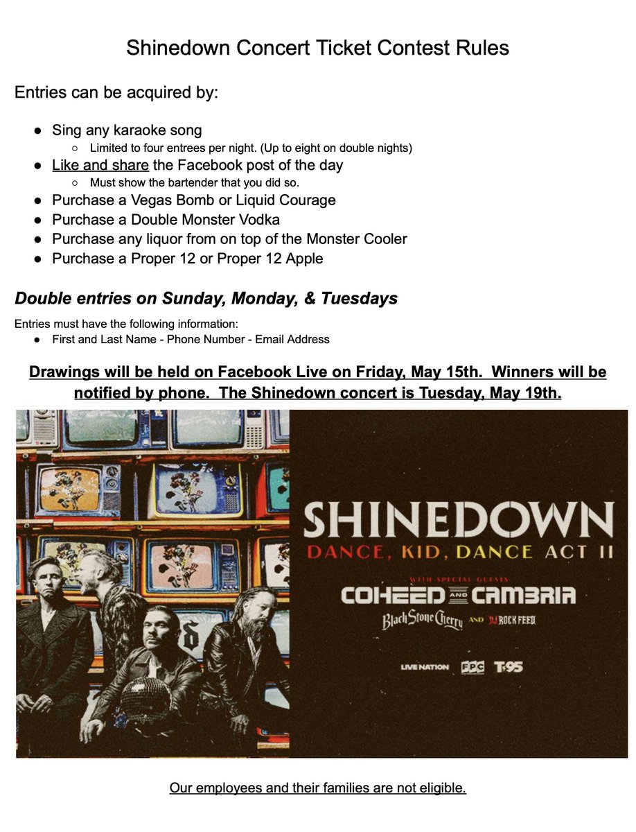 TheStopWichita's tweet photo. We are giving away tickets to the Shinedown Concert!  Come in and earn entries! https://t.co/OWoBxJMvt4