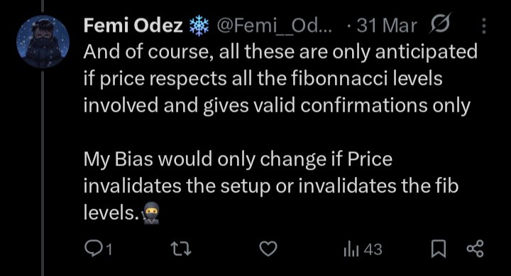 Femi__Odedeyi's tweet image. Xauusd🥷

Swing Shorts invalidated.

As I had stated before, my bias would only change if either the setup or the fib levels were invalidated.

And so now I am bullish on Xauusd and Xagusd 

I'm anticipating buy entries soon...

ALL DETAILS IN MY NEXT POST...

#Patience 🥷