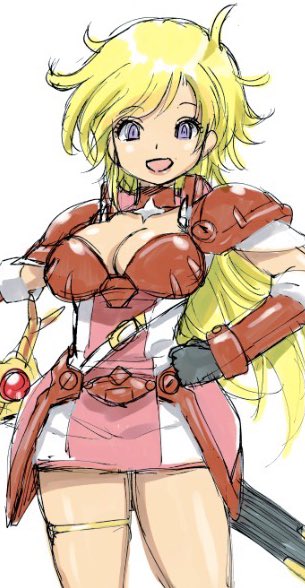 マテリアは剣士なので魔法使いのアリエルとは体型変えてちょっとガッシリした感じに描かせて頂きました。衣装もアレサ3をベースにいくらか変えさせてもらってますハイ。 