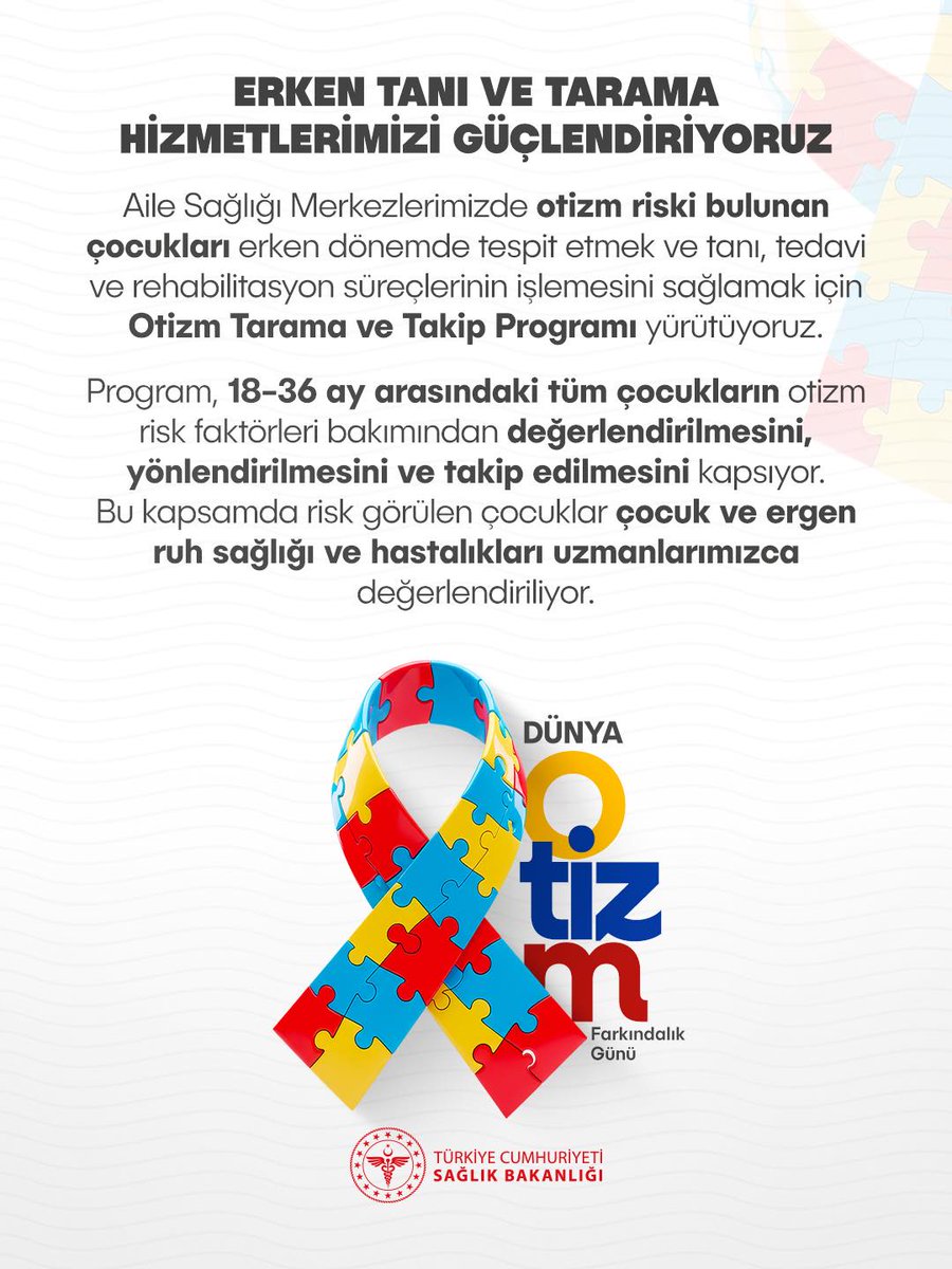 Otizm, her çocukta farklı yansımaları olan özel bir nörogelişimsel süreçtir.
Çocuklarımızın gelişimindeki bu benzersiz işaretleri doğru okumak, onlara en uygun desteği sunmanın ilk adımıdır.
#ErkenFarkEt
#kozlukdevlethastanesi