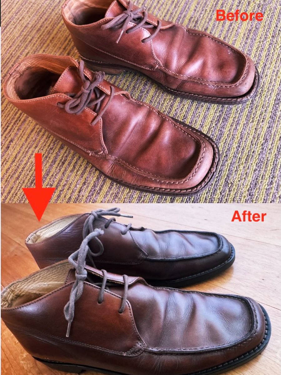 kendensha_cat's tweet photo. Our boss can be good at looking after his belongings. He still wears the leather shoes his parents bought him for his coming-of-age ceremony over twenty years ago, having had them repaired along the way. It might actually be cheaper to buy a new pair, but he says this is in line with the 3Rs (Reduce, Reuse, Recycle)🐈🐾

石飛ｼｬﾁｮｰは物持ちが良いです。20数年前の成人式に両親から買ってもらった革靴を修理しながら未だに履いています。新しい物を買ったほうが安いのかもしれませんが、3R（リデュース・リユース・リサイクル）の観点からの行動らしいです。