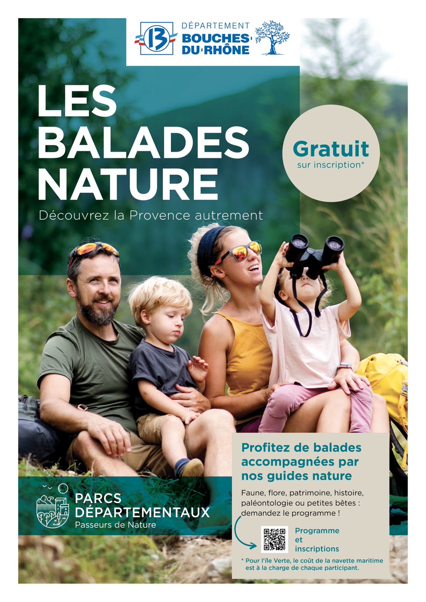 departement13's tweet image. 🌿 Envie de nature, d’air pur et de découvertes ?

🚶 Du 18 avril au 30 mai 2026, partez en #balade en famille aux quatre coins du territoire, dans nos #parcs et #domaines départementaux !

Vivez des expériences #nature uniques, au cœur du #patrimoine bucco‑rhodanien, à travers