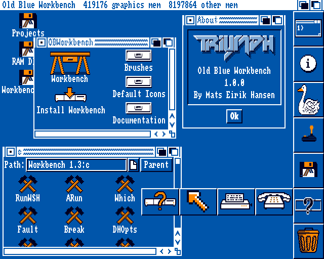 TarzinCDK's tweet photo. [68k] Old Blue Workbench 1.2.1
Old Blue Workbench, écrit par Mats Eirik Hansen, est un remplacement du Workbench pour #Amiga qui exécutent le Kickstart 1.3 
https://t.co/wWbBlBBG0O https://t.co/SYIGQkcgbS