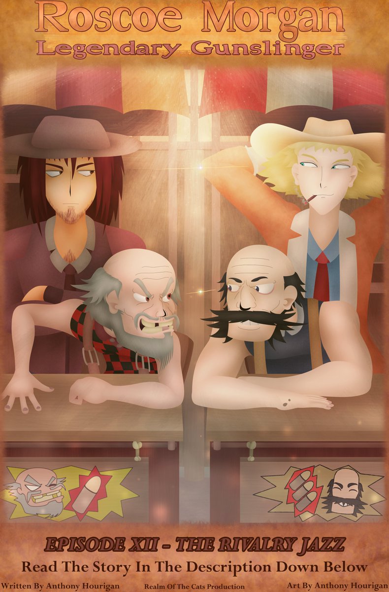 A marketplace can be full of surprise. With two bounty hunters competing to see who's the best, right down to a man inventing jazz robbing the event.

Click on the link if you want to read the whole story.
deviantart.com/anthonyh318/ar…
#roscoemorgan #story #episode #series #western