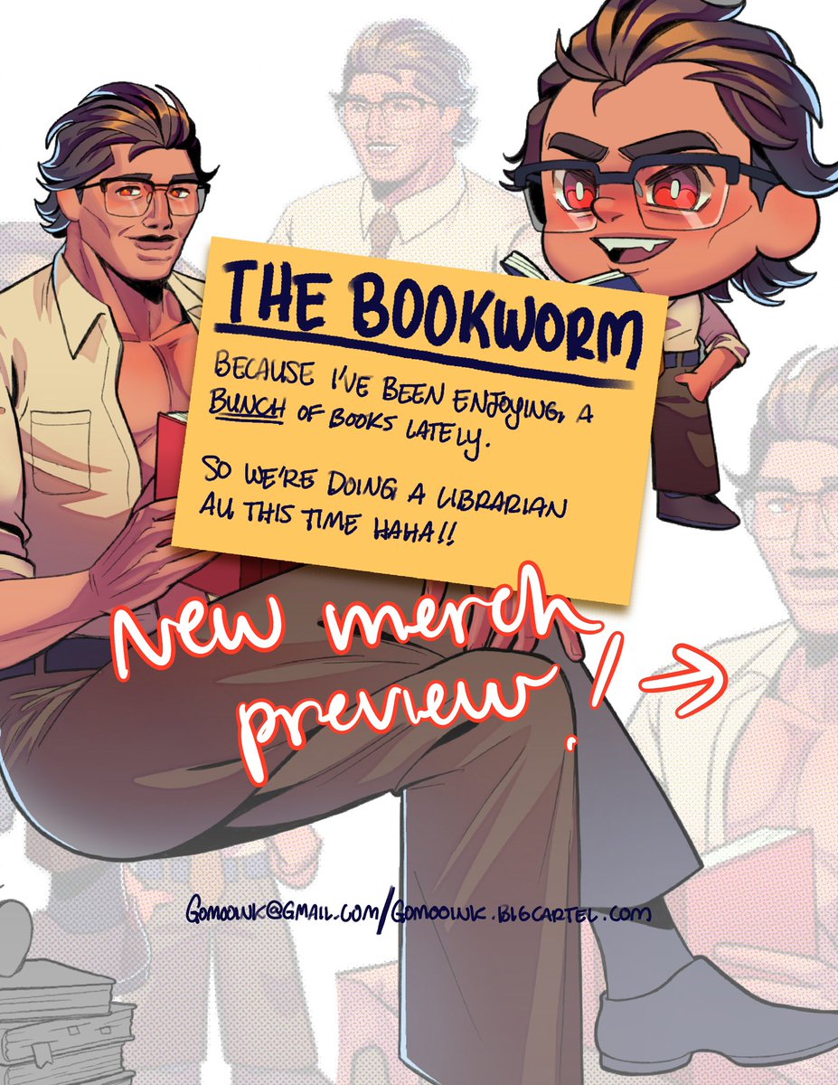 gomooink's tweet photo. inspired by my current audiobook addiction.

librarian miguel au merch dropping soon 📚 https://t.co/Un3fDheKHK