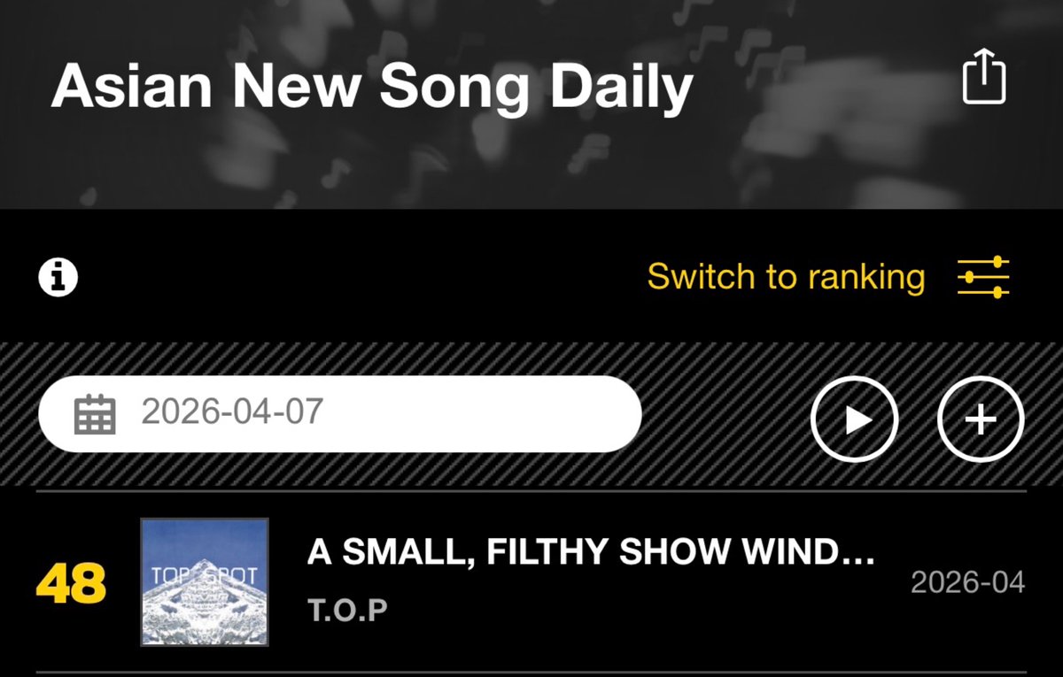 BBWorldTrends's tweet image. #T.O.P track #ASmallFilthyShowWindow debuts in 🇯🇵 Japan Asian New Song Daily at #49th on April 7-26 🥳🎉👏! 

Congrats @topspot_pic 👏🎊

#WelcomeToAnotherDimension
#ANOTHER_DIMENSION
#TOP #TTTOP