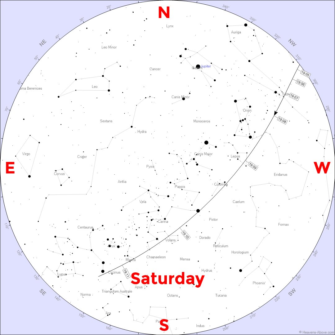 perthobs's tweet image. The International @Space_Station will fly over extremely bright tonight at 7:06 pm (Mag -3.3).

To use the attached maps, face south and hold the map above your head, and you'll see the path of the flyover.

#spotthestation #internationalspacestation #spacestation #iss #Perth #WA