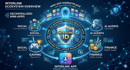 UFCA_Token's tweet photo. The InterLink Ecosystem centers on biometric-verified identity, powering a decentralized marketplace for mini-apps. It integrates social connection, gaming, AI assistants, and digital finance into a secure, unified user interface. #InterLink #ITLG
#InterLink #ITLG #ITL #ITLX https://t.co/Zg5oBC14tK