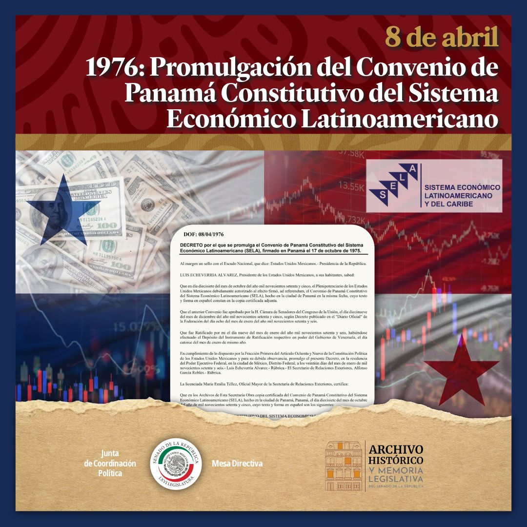 🌎Promulgación del Convenio de Panamá Constitutivo del Sistema Económico Latinoamericano🌎

Hace 50 años se promulgó este Convenio, que creó el #SELA, el cual busca aprovechar mejor los recursos para el desarrollo de los países latinoamericanos. Conócelo: acortar.link/d0qKCL