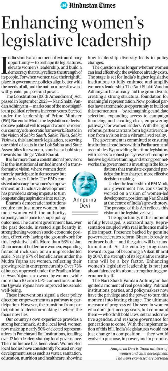 mopr_goi's tweet image. Women in Panchayati Raj Leading Grameen Bharat’s Development

Nearly half of all elected representatives in Panchayati Raj Institutions are #women, and their leadership has reshaped the #development priorities of #GrameenBharat. From clean drinking water and sanitation to