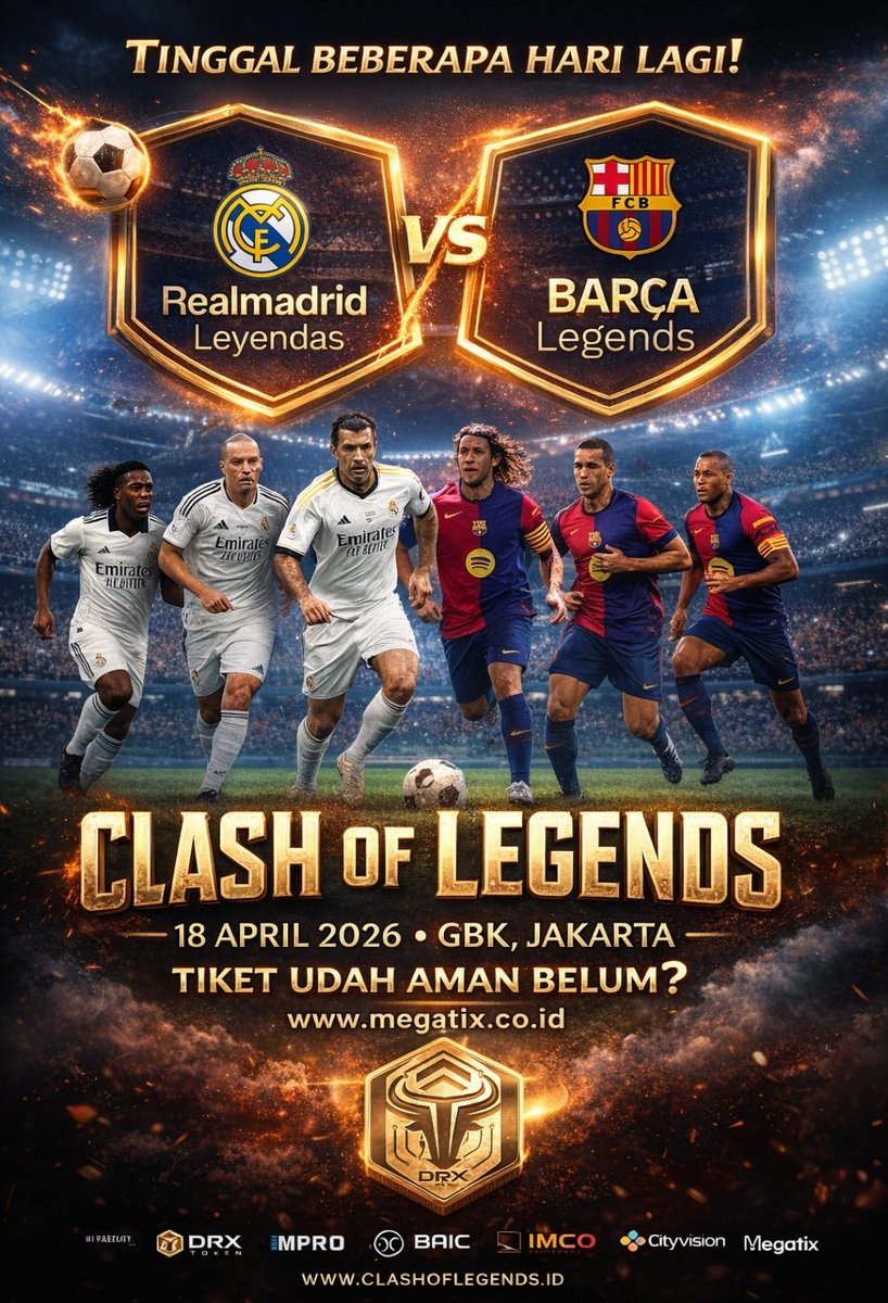 nospicygirl's tweet photo. CoL Tinggal beberapa hari lagi! β½π₯
Clash of Legends β 18 April 2026 di GBK
Tiket udah di tangan? π
#DRXToken #ClashOfLegends #Jakarta2026 #GBK #RealMadridLegends #BarcaLegends #FootballEvent
@DrxToken https://t.co/PPefPpAugj