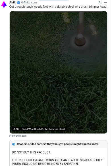 Community Note on Ad: "DO NOT BUY THIS PRODUCT" 💀