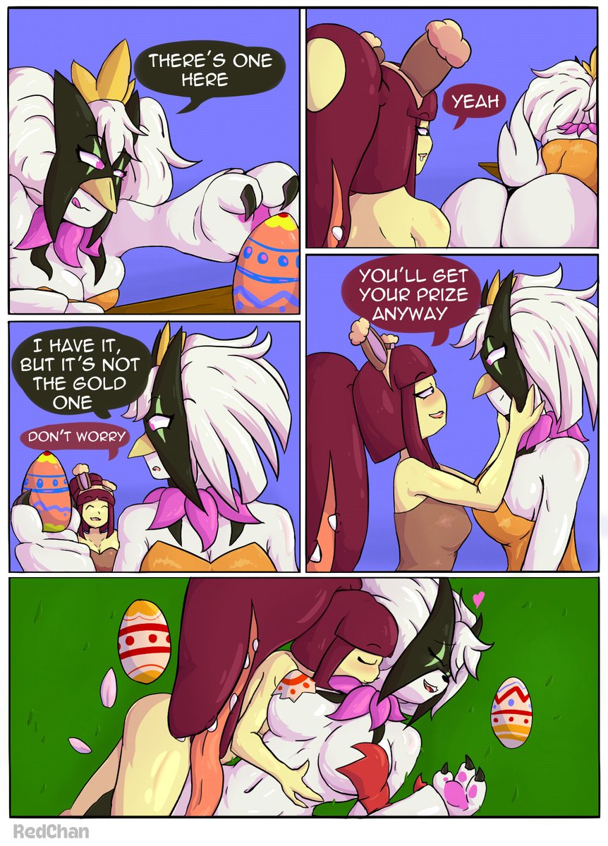Hello.
I arrived late to #easterday  but here's a mini-comic of Zeta and Luci.

Enjoy.

#pokemonnsfw #yuri #wlw #ocs #ocxoc #yurinsfw