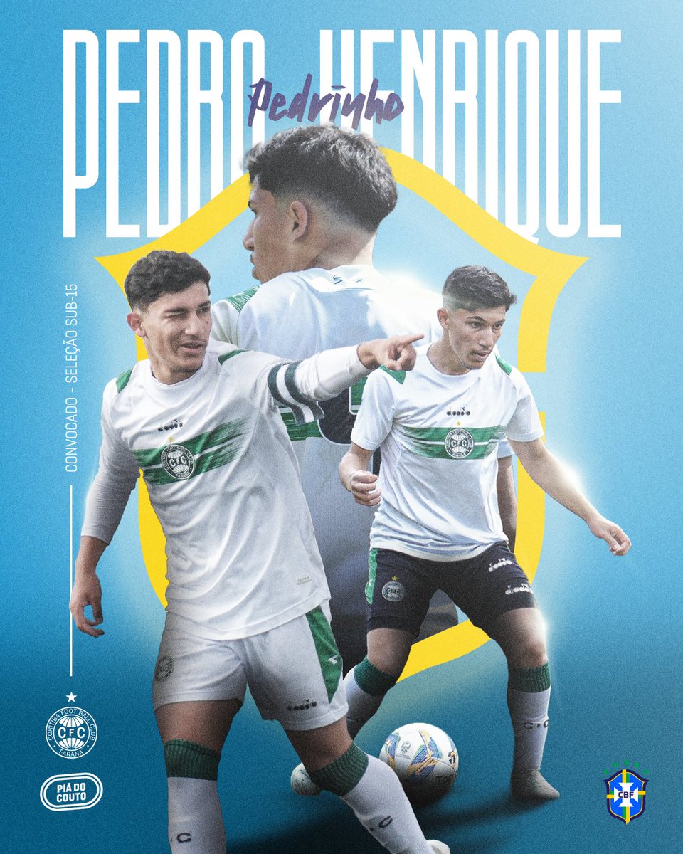 Coritiba's tweet photo. 🇧🇷 𝙋𝙚𝙙𝙧𝙞𝙣𝙝𝙤 𝙘𝙤𝙣𝙫𝙤𝙘𝙖𝙙𝙤 𝙥𝙖𝙧𝙖 𝙖 𝙎𝙚𝙡𝙚𝙘̧𝙖̃𝙤 𝘽𝙧𝙖𝙨𝙞𝙡𝙚𝙞𝙧𝙖 𝙎𝙪𝙗-15!

A atacante Alviverde foi chamado pelo técnico Guilherme Dalla Déa para um período de treinos entre os dias 13 e 22/04 em Porto Velho (RO).

A preparação faz parte do planejamento para a disputa do torneio Vlatko Markovic, na Croácia, que acontece de 19 a 29/05.

Mais um grande passo na caminhada do nosso Piá do Couto, levando o nome da nossa casa e do Cortitiba para todo o Brasil! 🇳🇬