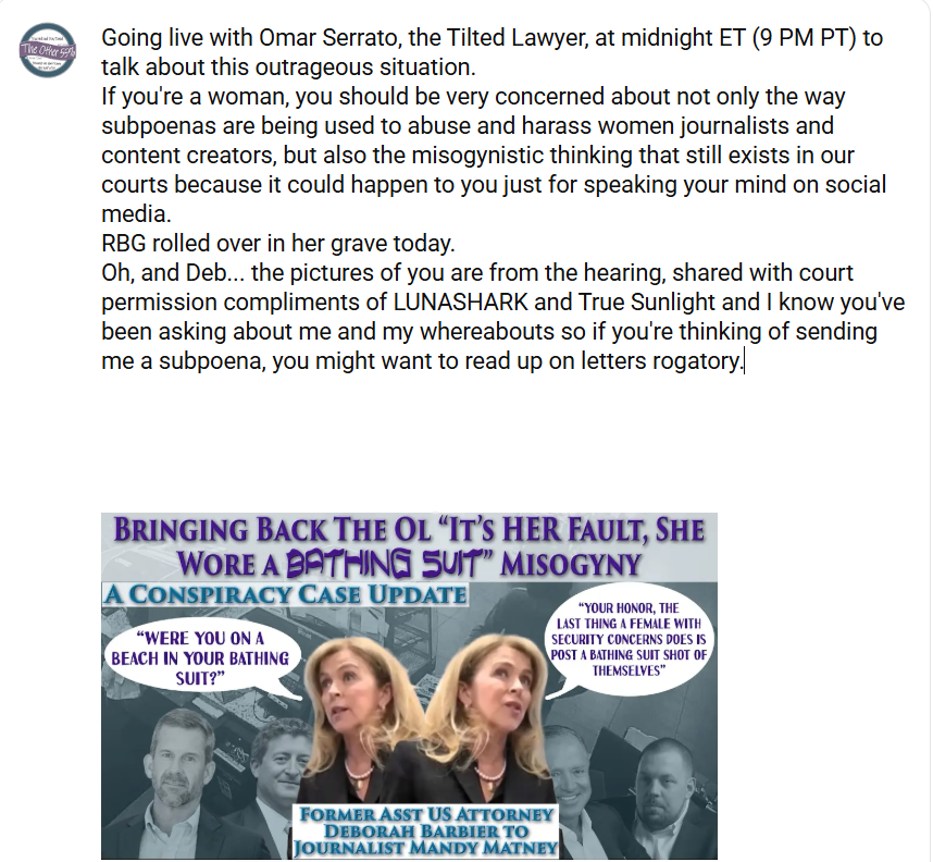KassidyOC's tweet photo. #Murdaugh 
In an absolutely disgusting display, non-party #MandyMatney was grilled by Deborah Barbier for insisting that her deposition be held in a safe place since she's being stalked by a felon who seems to be being fed info about her by defense and who is obsessed with her. https://t.co/a0toKTYR0p