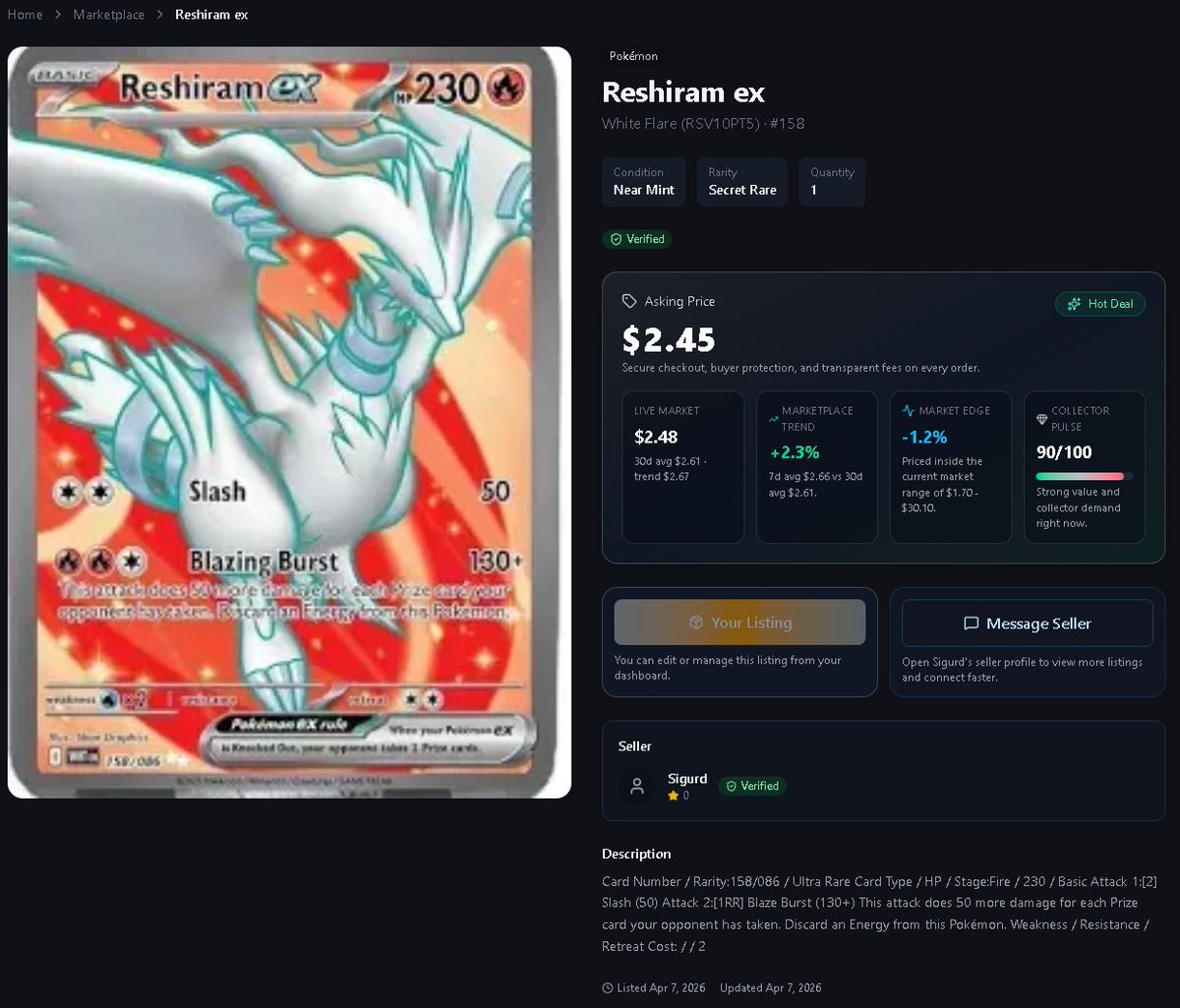Favorite part of the website so far, running a full analytic on the Market Trend for cards, and giving the price a Collector Pulse. The higher the Pulse. The better odds you have for an ROI.
