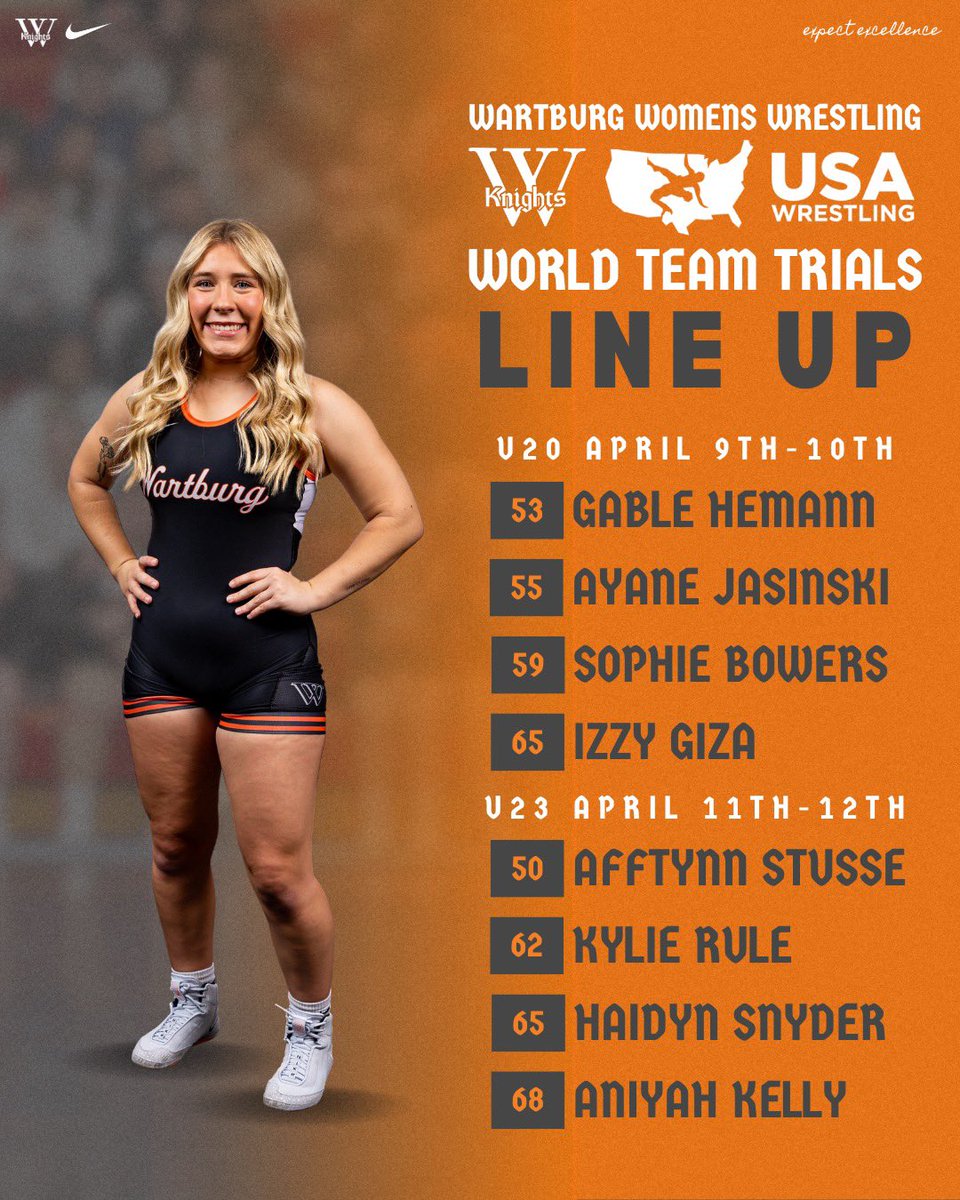 WartburgWomenWR's tweet image. World Team Trials Week‼️

Waverly, Iowa➡️ Spokane, Washington for the U20 and U23 World Team Trials.

U20 will wrestle Thursday and Friday.
U23 will wrestle Saturday and Sunday.

#WhyNotYou
#ExpectExcellence