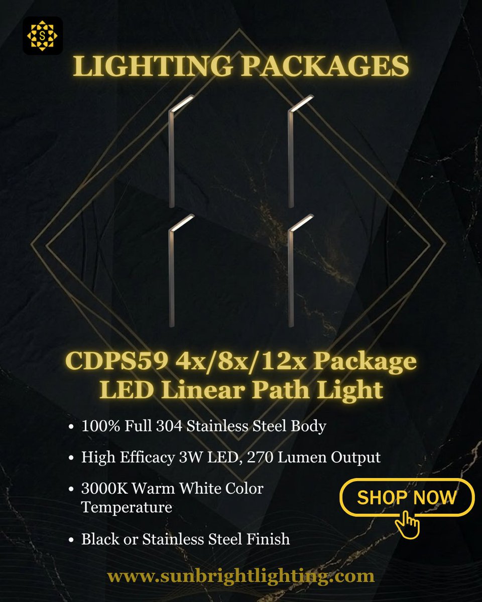 SunBrightLtg's tweet image. The CDPS59 LED Linear Path Light is the upgrade your walkway has been waiting for. Available in 4x, 8x, and 12x packages to fit any project size. Get the high-end look of 304 Stainless Steel with a 3000K warm glow.

#SunbrightLighting #PathLighting #ModernHome #LightingDeals