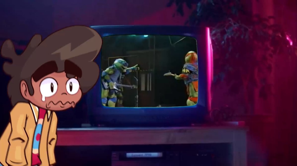 RealSlimeShadeX's tweet photo. Forced @ramenretro1 to watch another bad live action TMNT special along with some other people.  Stay tuned it will be uploaded to the main channel. https://t.co/b6aSYWMrnz