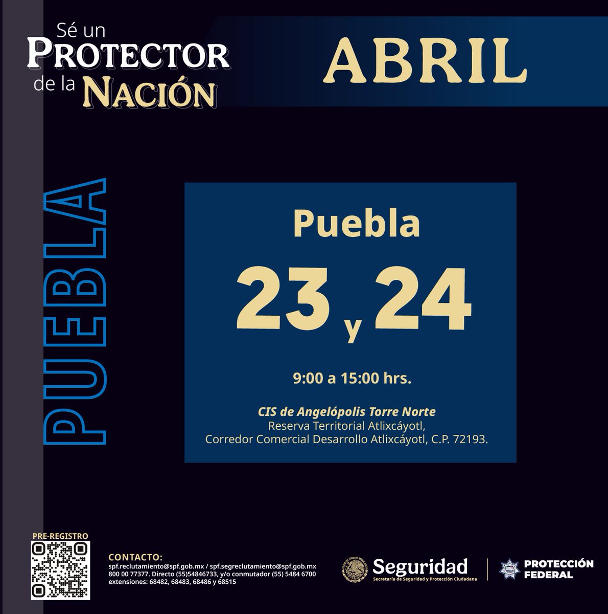 spf_sspc's tweet image. 👮🏽‍♂️ PUEBLA 👮🏽‍♀️

Honor, disciplina y servicio son valores que fortalecen la seguridad nacional.

Únete al #SPF en convocatoria.spf.gob.mx

#ProtectoresDeLaNación #MásCercaMásSeguros