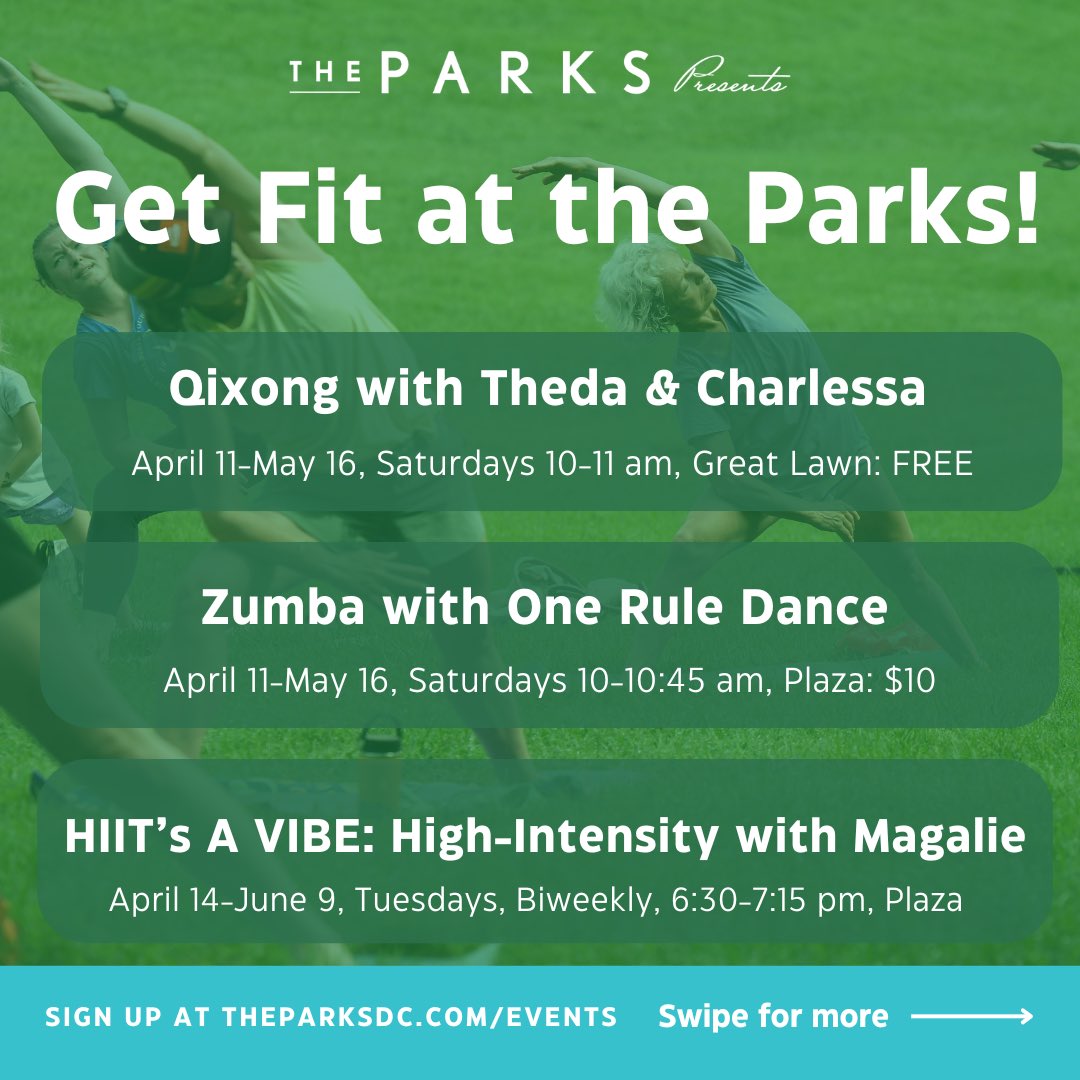 TheParksDC's tweet photo. 🌿 NEW Fitness Series at The Parks DC starts THIS Saturday, April 11!

Bring a friend, your water bottle, and start your weekend feeling your best 💚

Learn more &amp; sign up at https://t.co/dUa9qtcQcG

#TheParksDC #DCEvents #FitnessInThePark #Ward4Events #DCFitnessEvents https://t.co/it4qWi0jHF