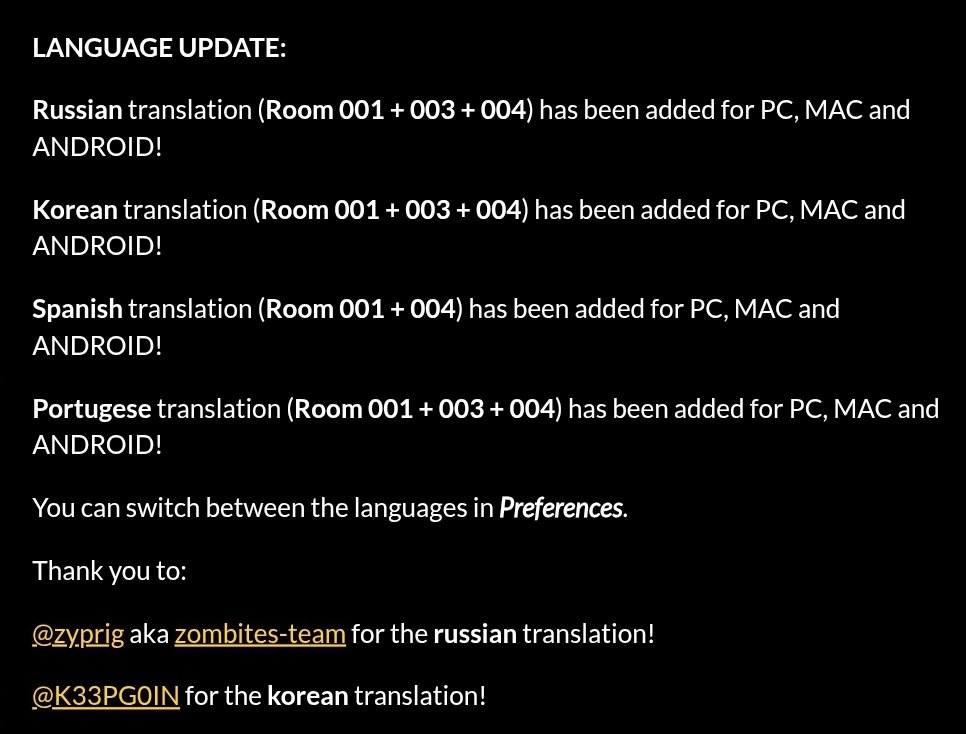안녕하세요~ 제가 3호실 포함 MXM 본편 번역을 새롭게 해서, 이번에 공식 번역으로 업데이트해주셨답니다... 열심히 했으니 다들 편하게 한국어로 플레이해주시길(외전들도 곧 업데이트 해주신대요🥰)