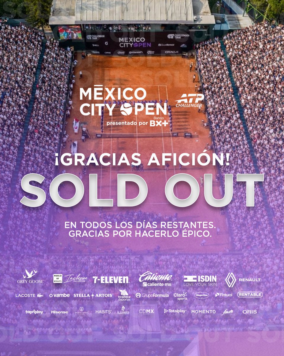 ¡GRACIAS AFICIÓN!💜

Sin ustedes el Mexico City Open Presentado por Bx+ no podría ser lo mejor. Debido a su gran cariño y apoyo estamos SOLD OUT para lo que resta de la semana

🥹¡No podría haber mejor noticia para celebrar esta histórica quinta edición del torneo!

#MCO2026