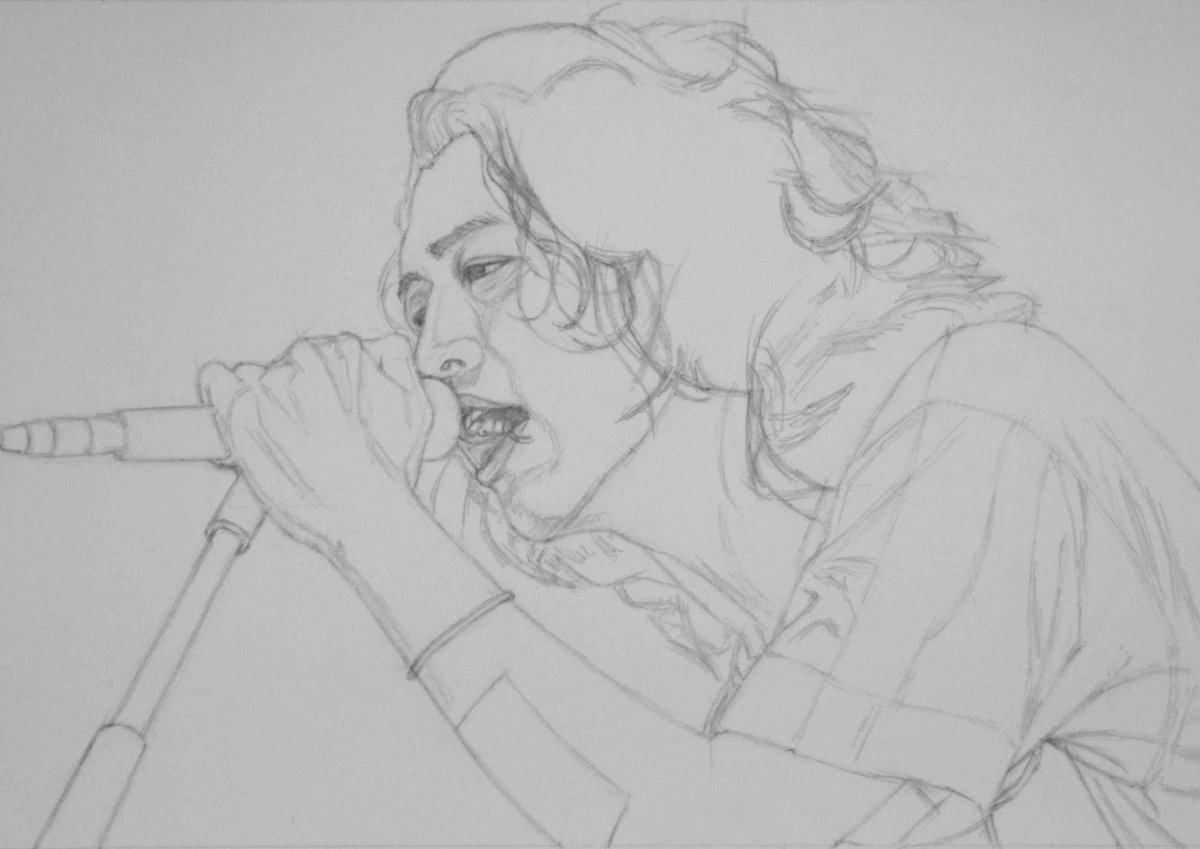 SanFucco's tweet image. #キタニタツヤ さんの 鉛筆画 Part10『描画途中』です。下描きの初期段階～塗り途中までの道程。
※描画スタートは3月9日。左上の画像は、3月下旬に撮影したものです。リアルタイムのものではありません。（freehand）
#Pencildrawing #キタニタツヤを描画せよ