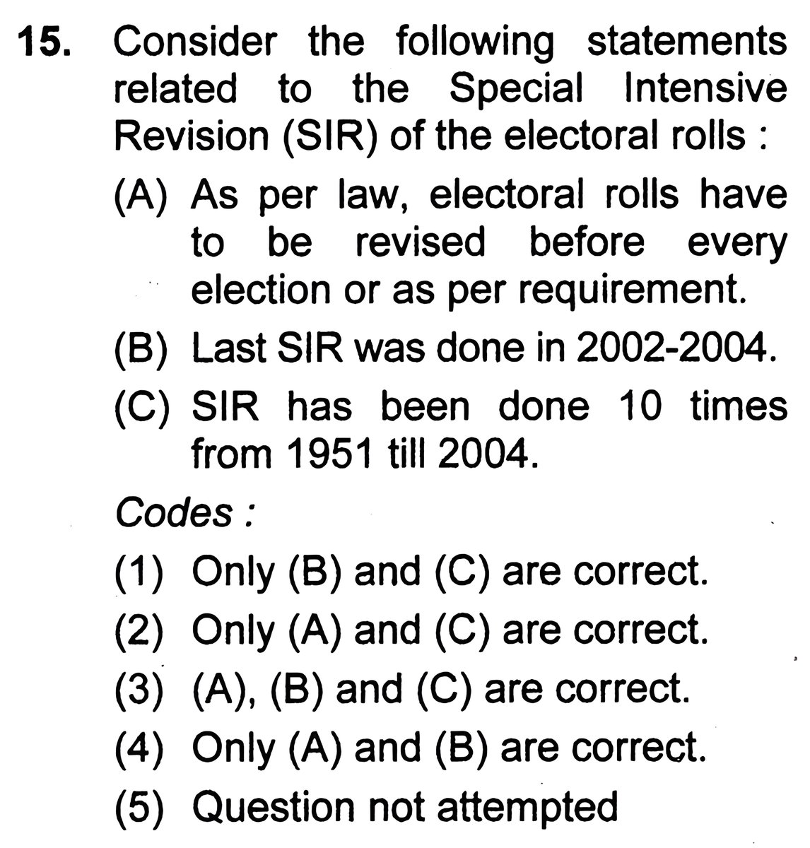 mbtupsc's tweet image. 𝐄𝐗𝐀𝐌 - 𝐑𝐏𝐒𝐂 𝐒𝐔𝐁 𝐈𝐍𝐒𝐏𝐄𝐂𝐓𝐎𝐑 𝟐𝟎𝟐𝟓 

Consider the following statements related to the Special Intensive Revision (SIR) of the electoral rolls : 

#𝐔𝐏𝐒𝐂𝟐𝟎𝟐𝟔 #𝐂𝐀𝐏𝐅 #𝐍𝐃𝐀 #𝐂𝐃𝐒 #𝐑𝐏𝐒𝐂