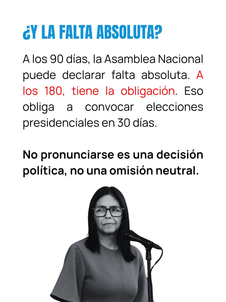 Ediliacaro's tweet image. Venezuela tiene 3 meses sin #Maduro, pero el Tribunal Supremo de Justicia inventó un término que no existe en la Constitución para evitar activar sus mecanismos.
La Asamblea Nacional tiene la obligación de actuar y convocar elecciones. El reloj corre.